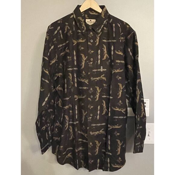 Woolrich Shirt Fish Canoe Graphic Heavyweight Button Up Mens L New - Picture 1 of 12